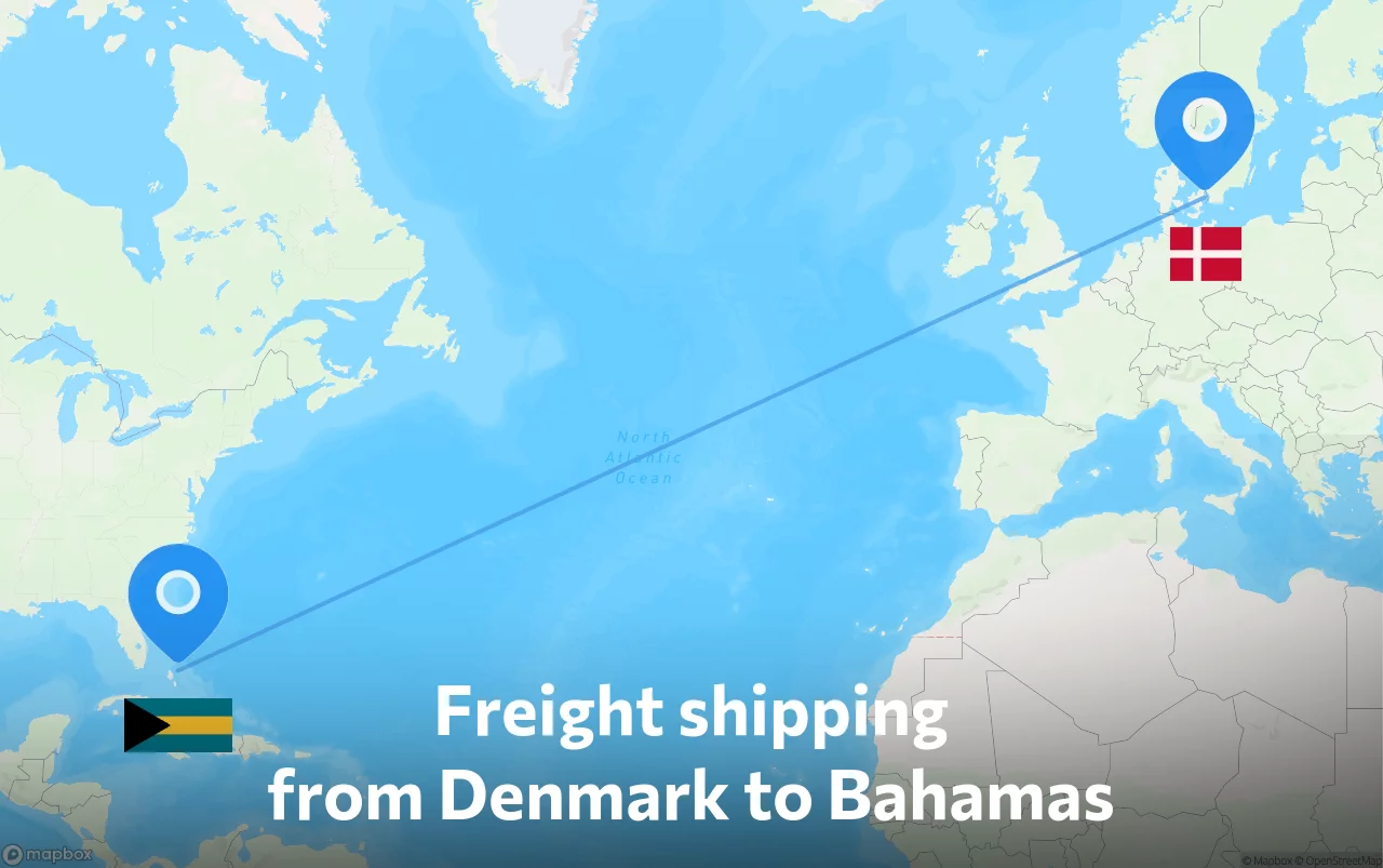 Shipping route from Denmark to Bahamas