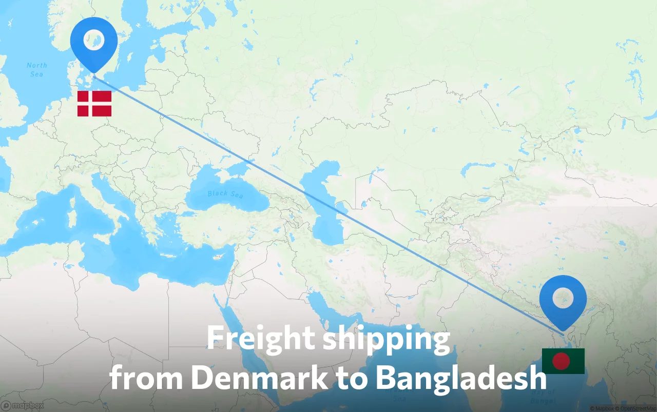 Shipping route from Denmark to Bangladesh