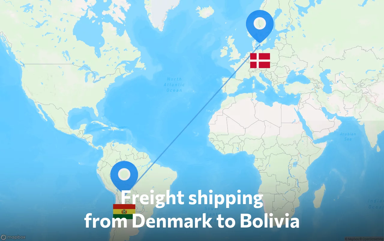 Shipping route from Denmark to Bolivia