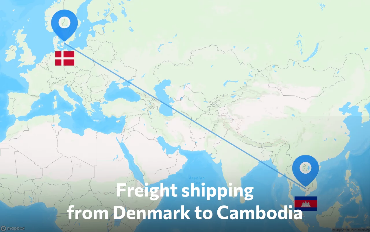 Shipping route from Denmark to Cambodia