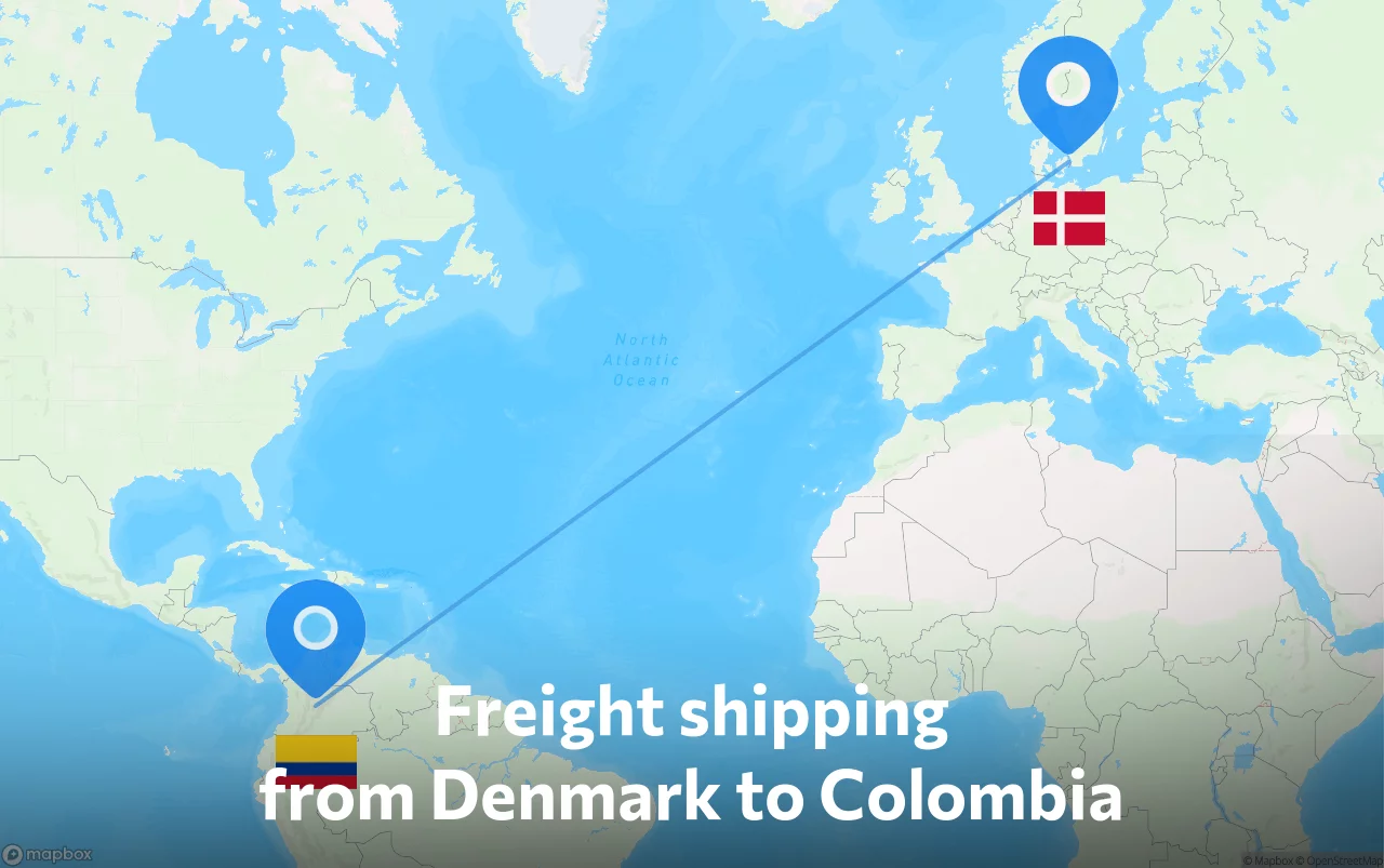 Shipping route from Denmark to Colombia