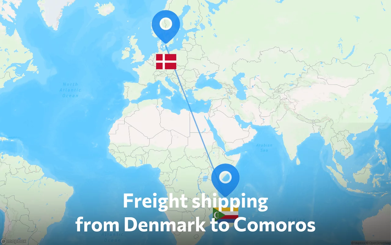 Shipping route from Denmark to Comoros