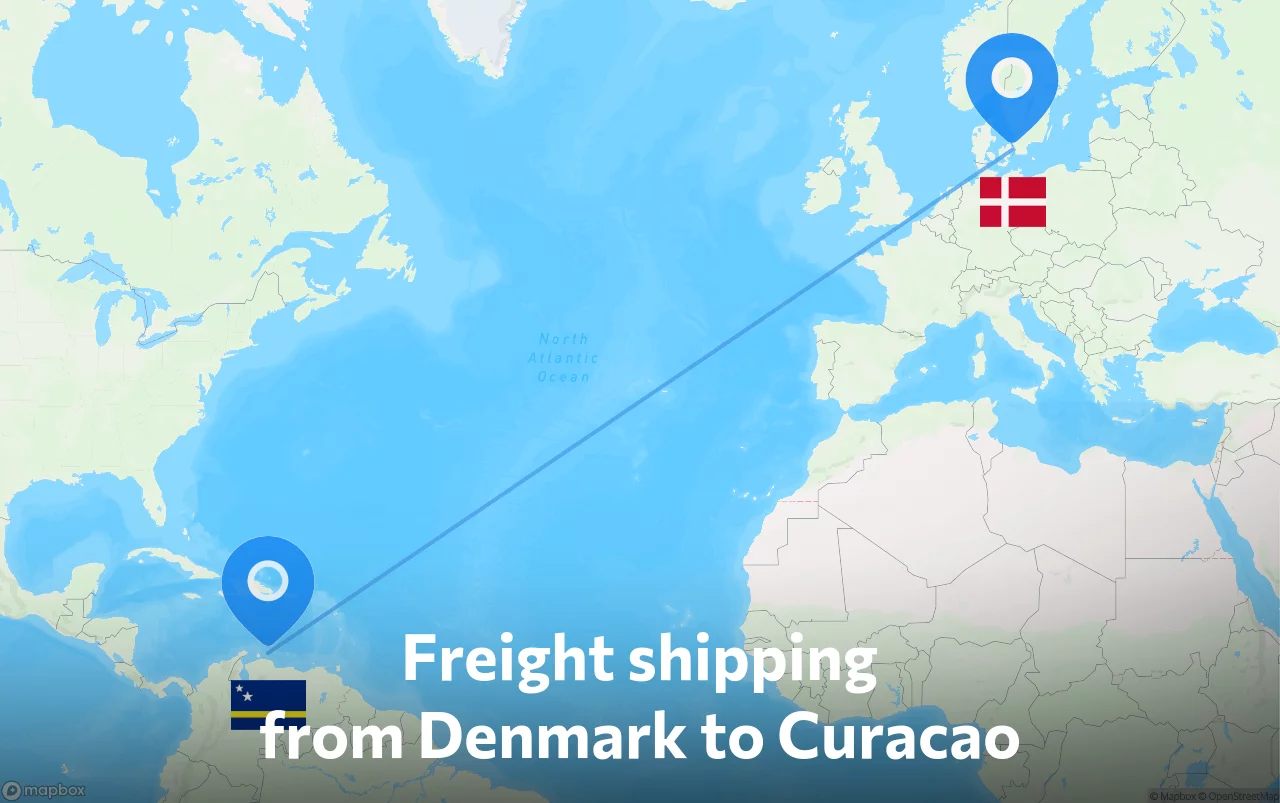 Shipping route from Denmark to Curacao