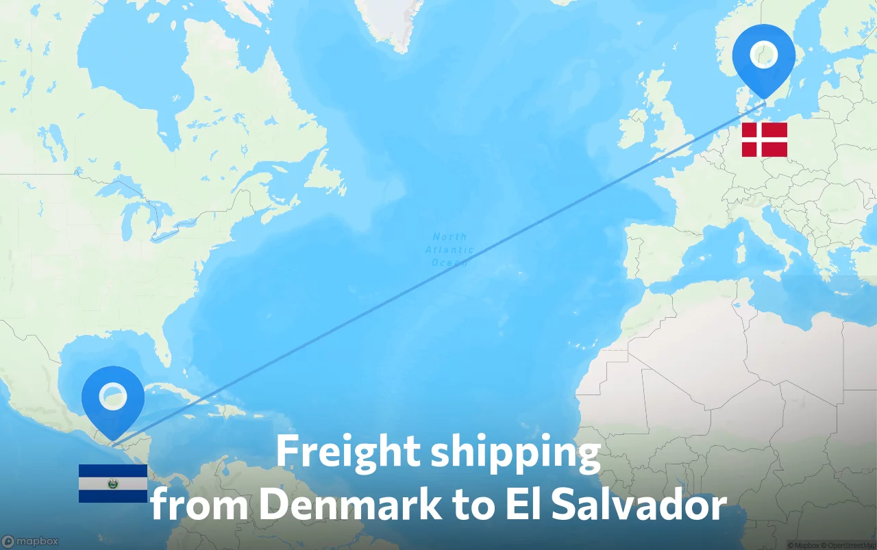 Shipping route from Denmark to El Salvador