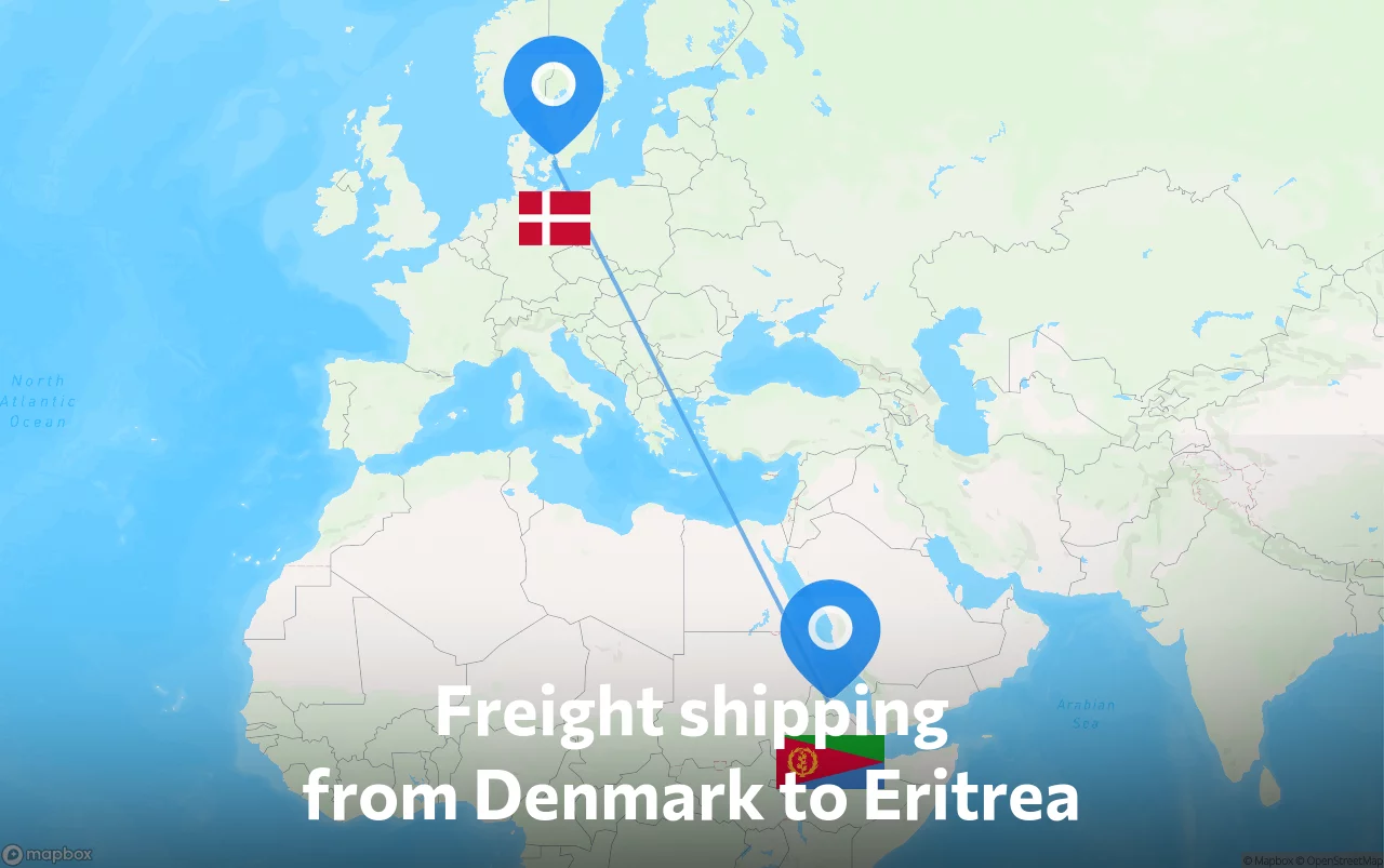Shipping route from Denmark to Eritrea