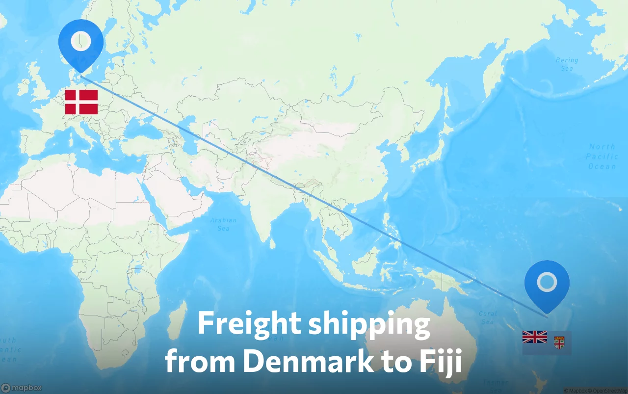 Shipping route from Denmark to Fiji