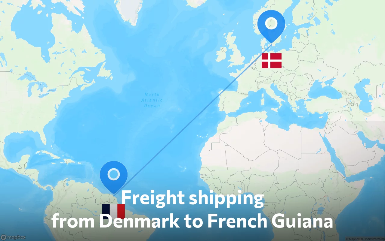 Shipping route from Denmark to French Guiana