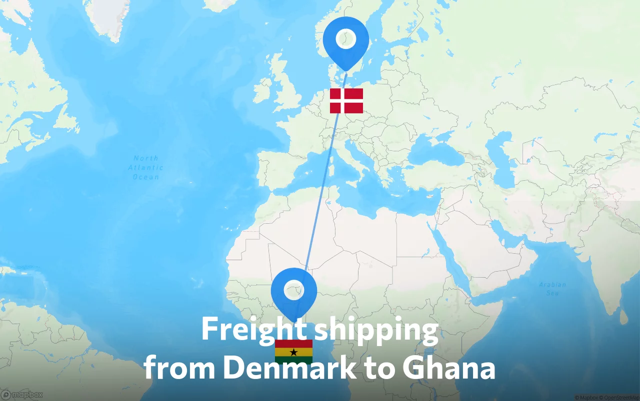 Shipping route from Denmark to Ghana