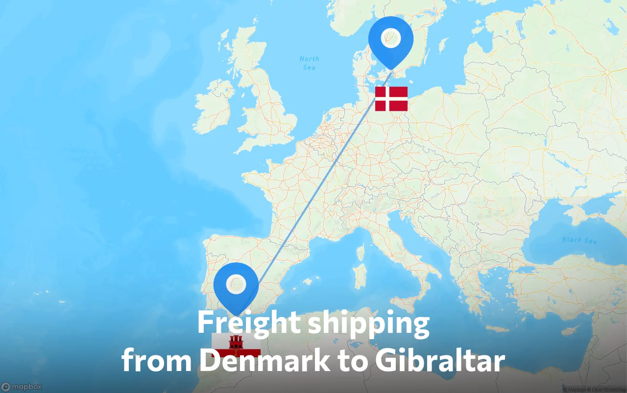 Shipping route from Denmark to Gibraltar