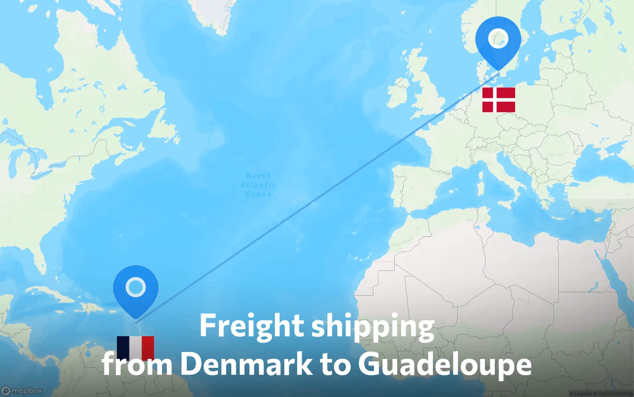 Shipping route from Denmark to Guadeloupe