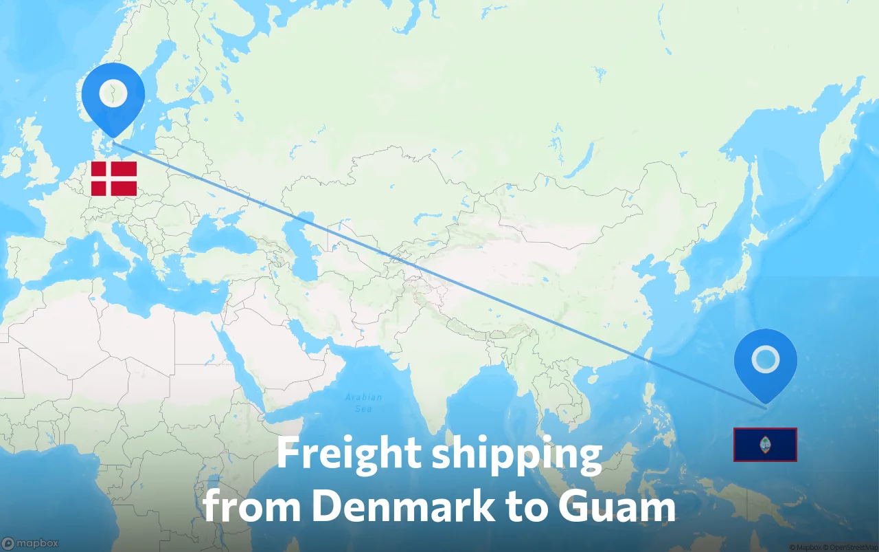 Shipping route from Denmark to Guam