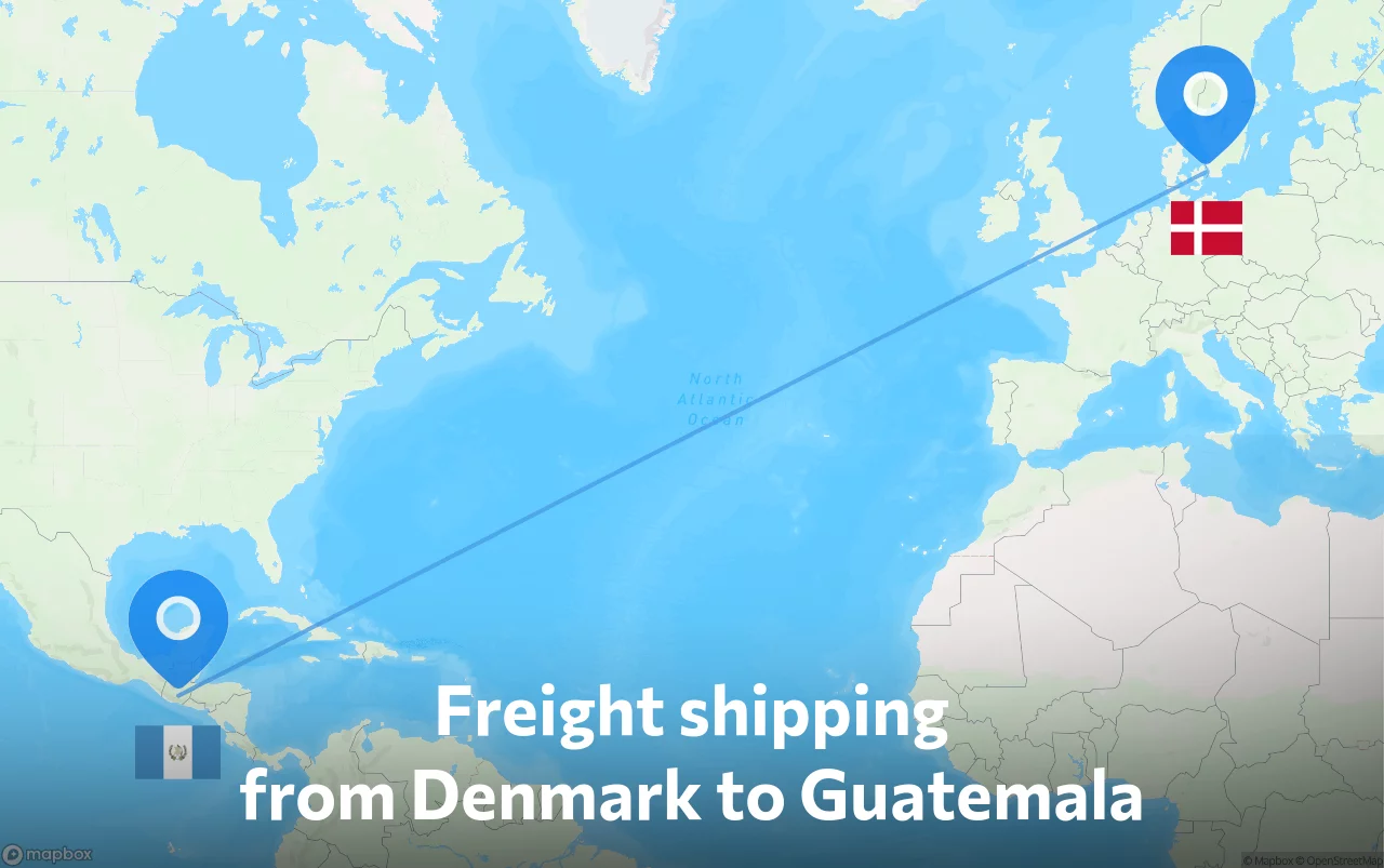 Shipping route from Denmark to Guatemala