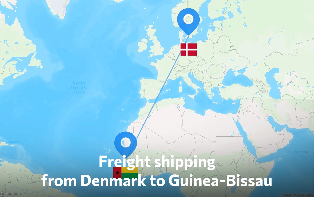 Shipping route from Denmark to Guinea-Bissau