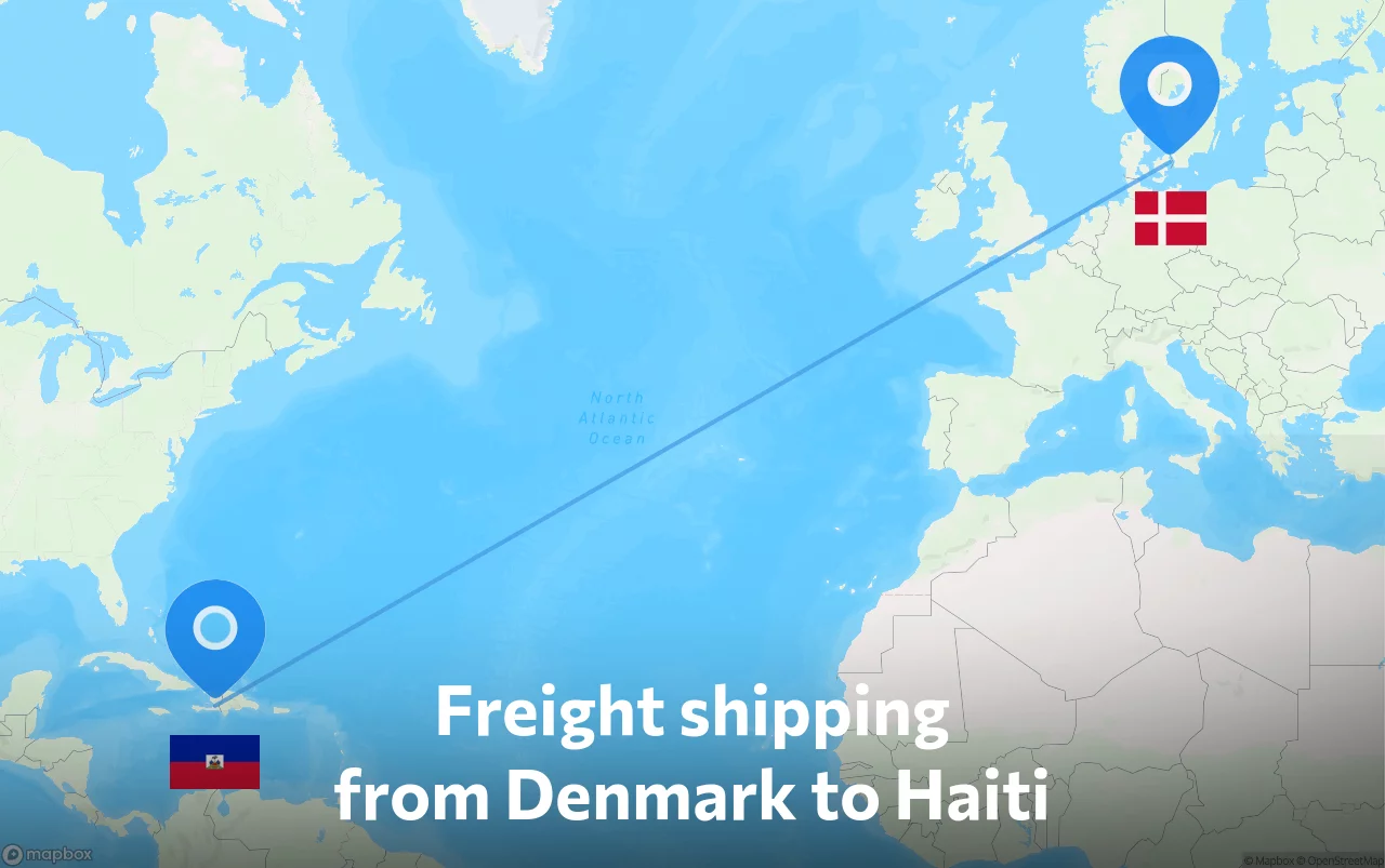 Shipping route from Denmark to Haiti