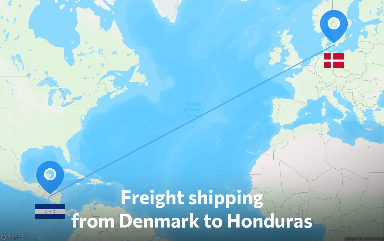 Shipping route from Denmark to Honduras