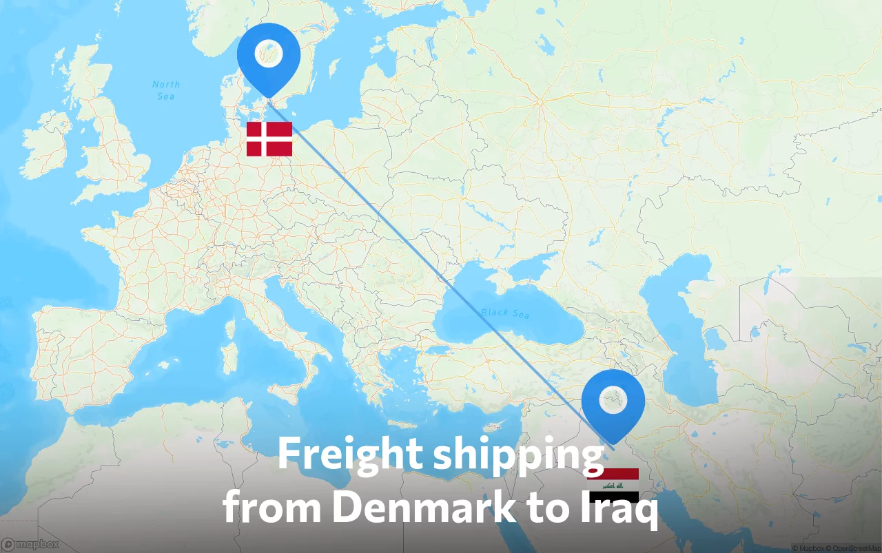 Shipping route from Denmark to Iraq