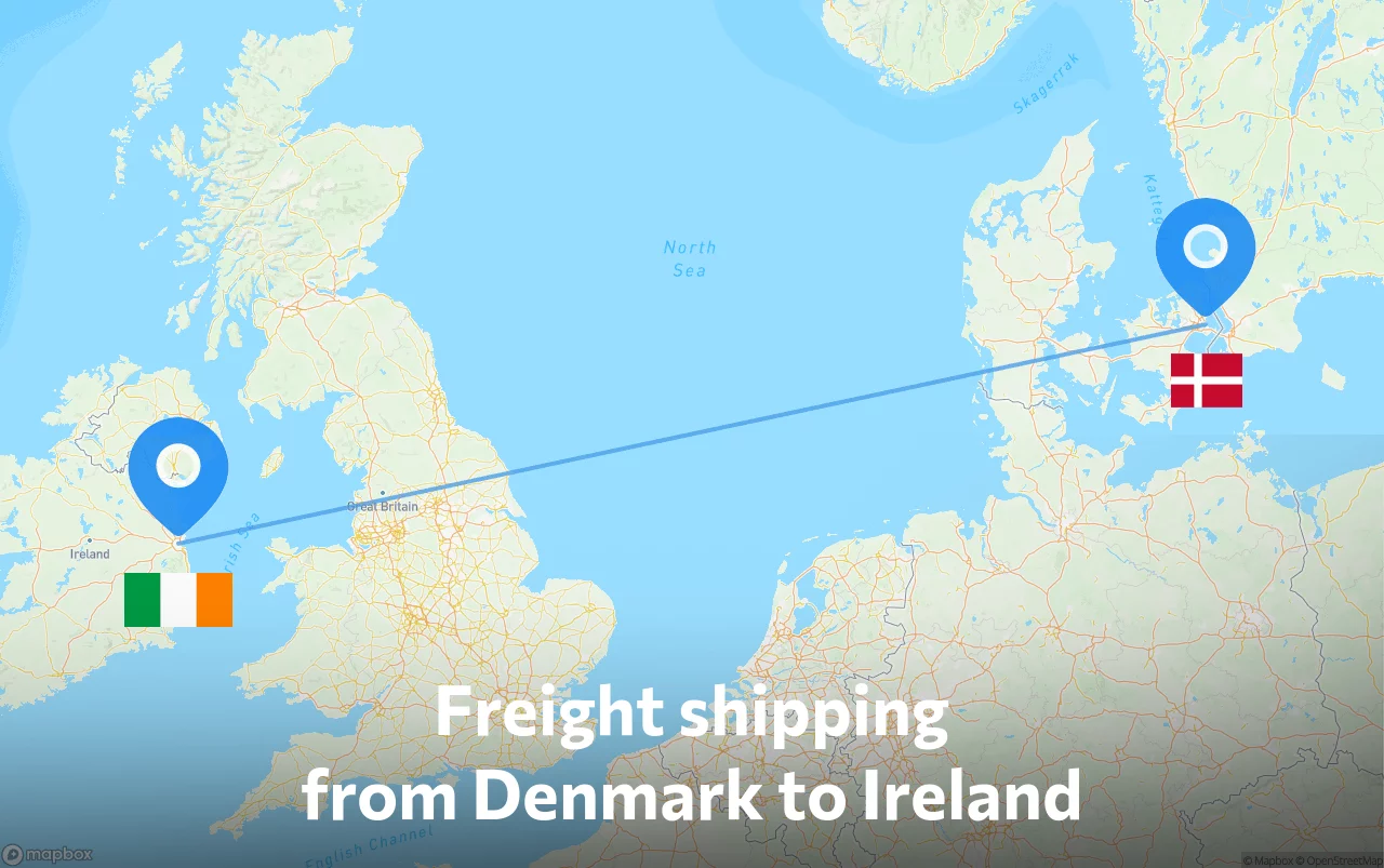 Shipping route from Denmark to Ireland