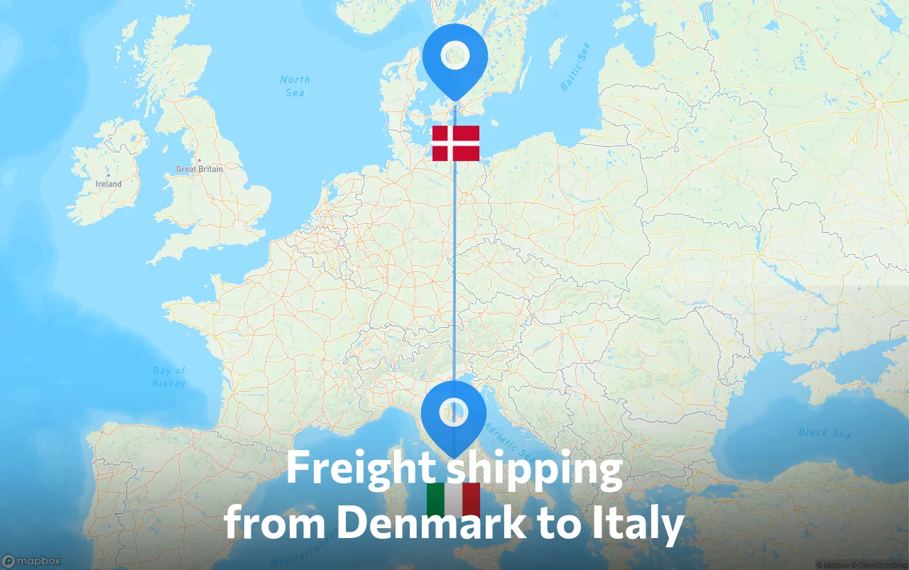 Shipping route from Denmark to Italy