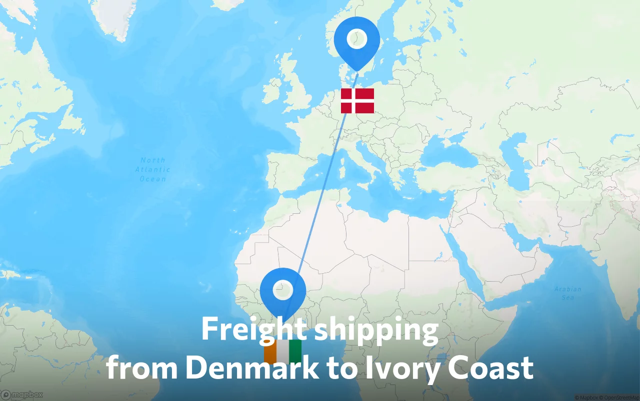 Shipping route from Denmark to Ivory Coast