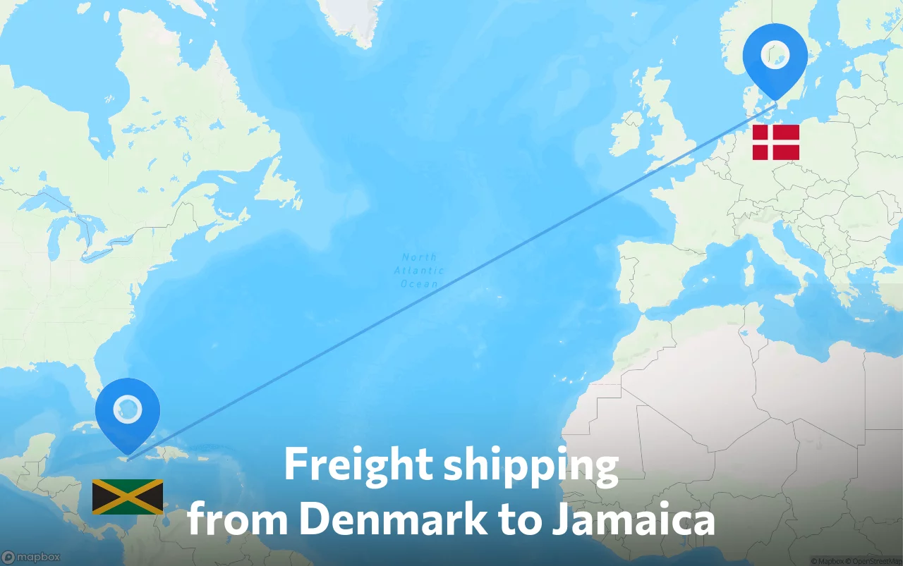 Shipping route from Denmark to Jamaica