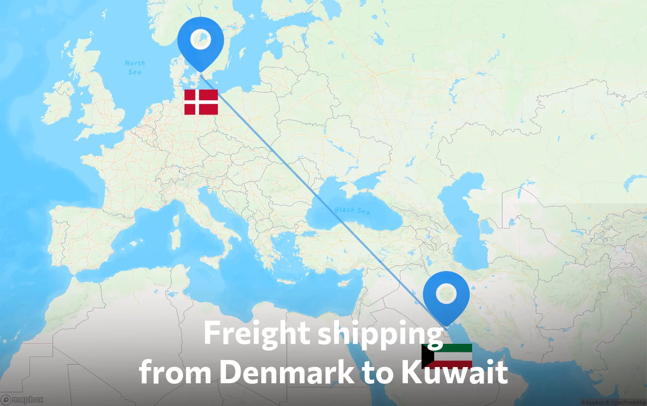 Shipping route from Denmark to Kuwait