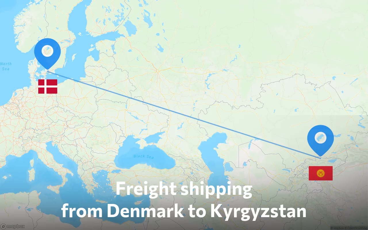 Shipping route from Denmark to Kyrgyzstan