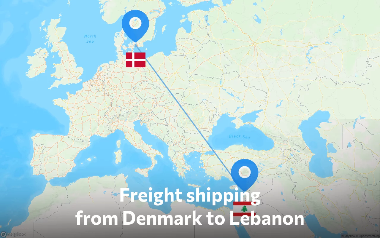 Shipping route from Denmark to Lebanon