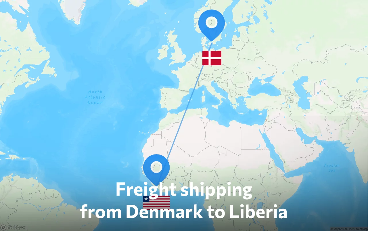 Shipping route from Denmark to Liberia