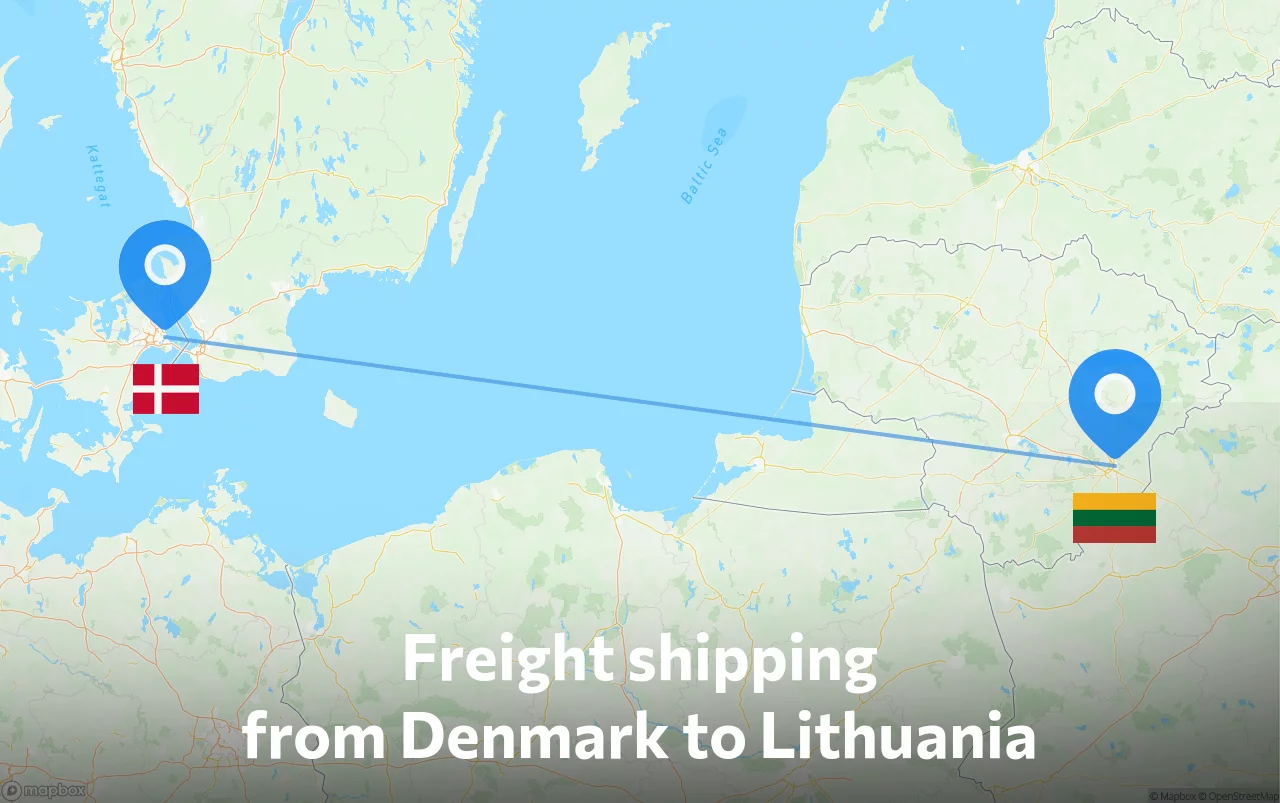 Shipping route from Denmark to Lithuania