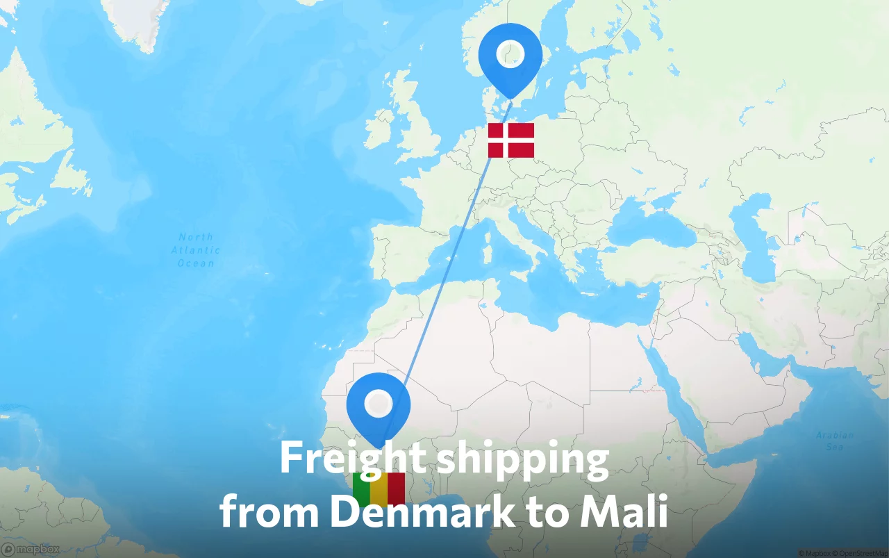 Shipping route from Denmark to Mali