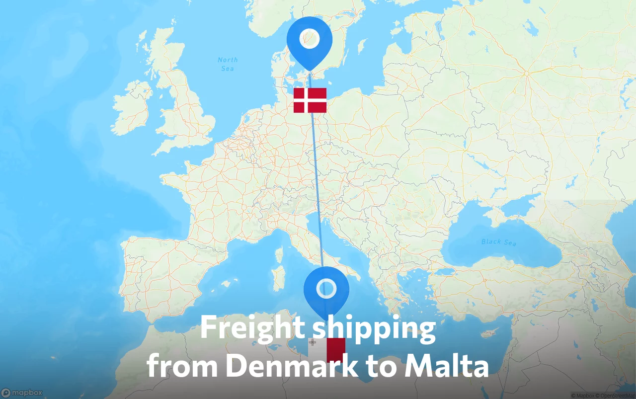 Shipping route from Denmark to Malta