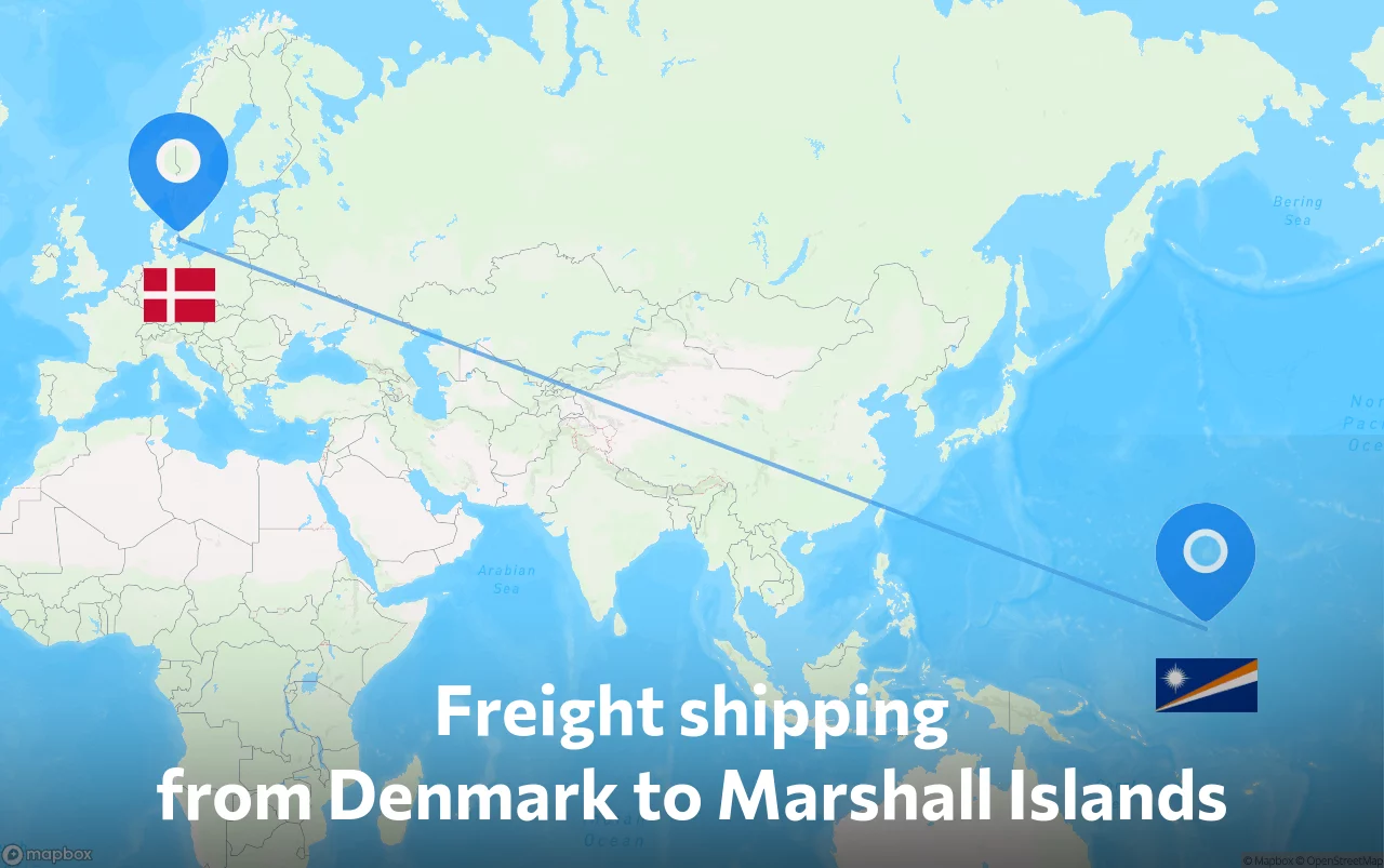 Shipping route from Denmark to Marshall Islands
