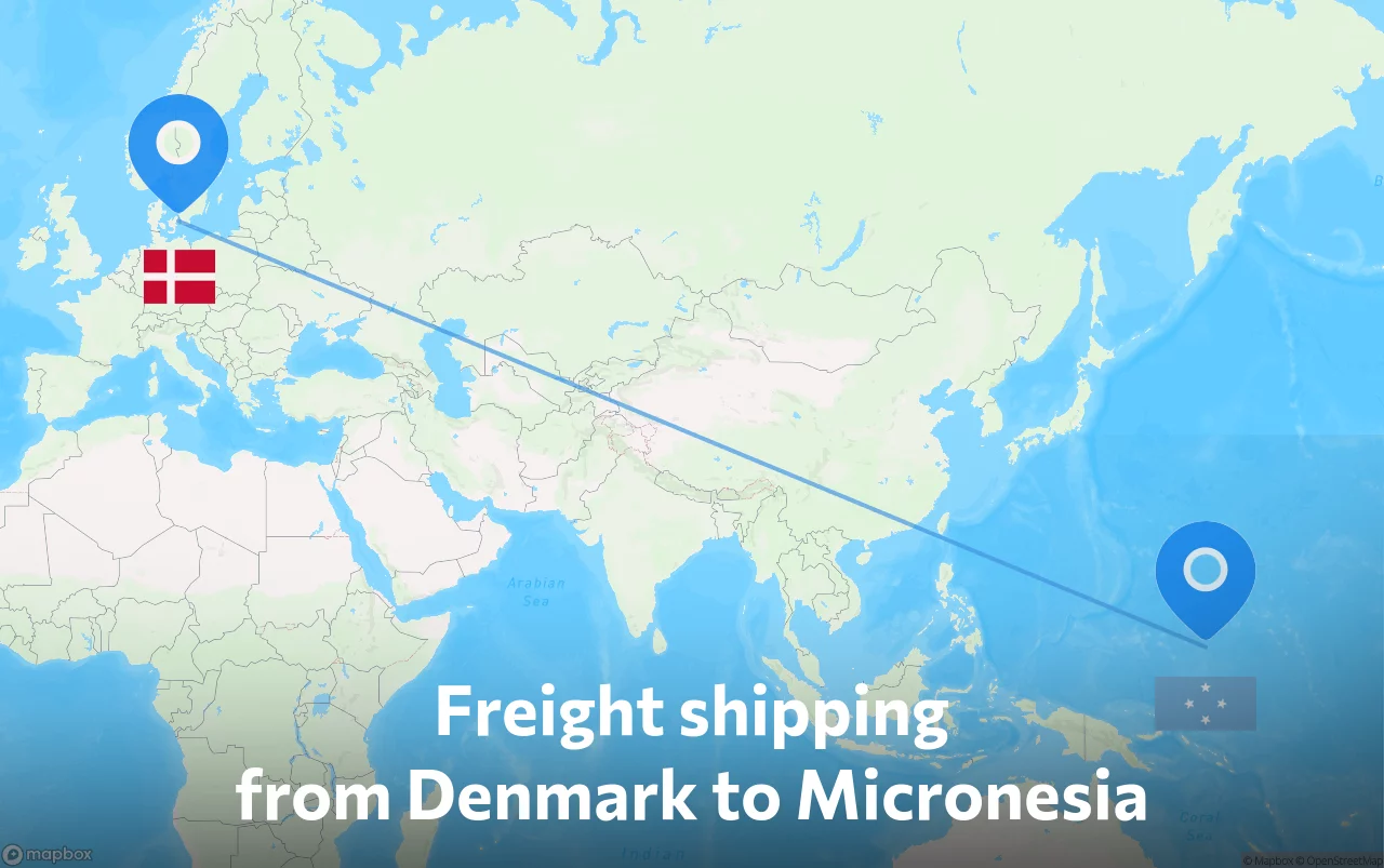 Shipping route from Denmark to Micronesia