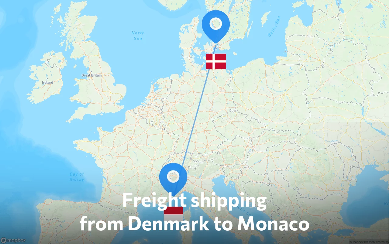 Shipping route from Denmark to Monaco