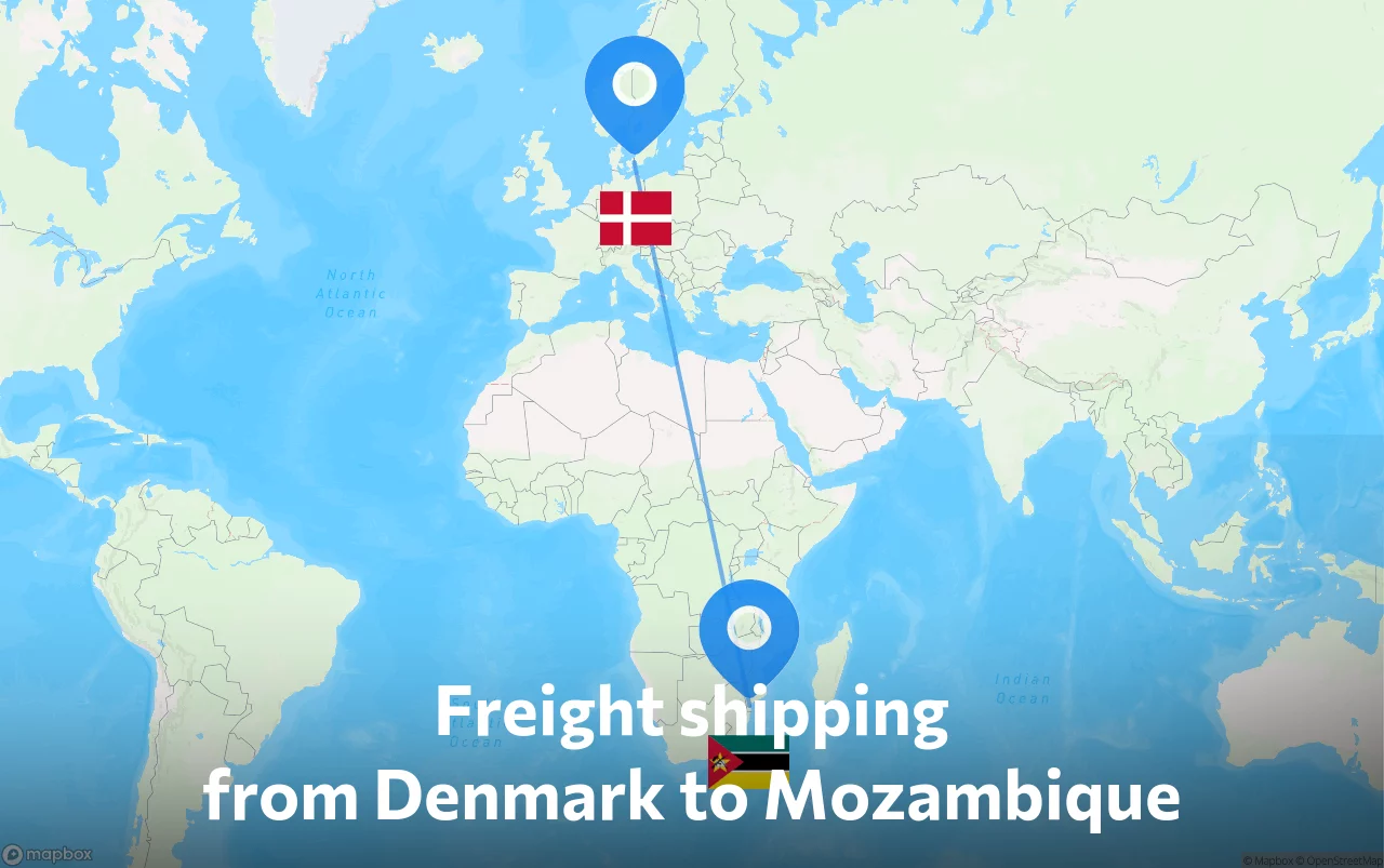 Shipping route from Denmark to Mozambique