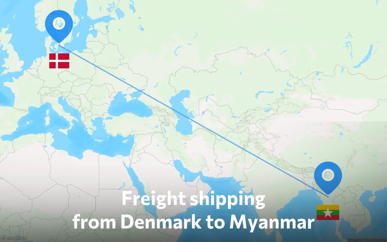 Shipping route from Denmark to Myanmar