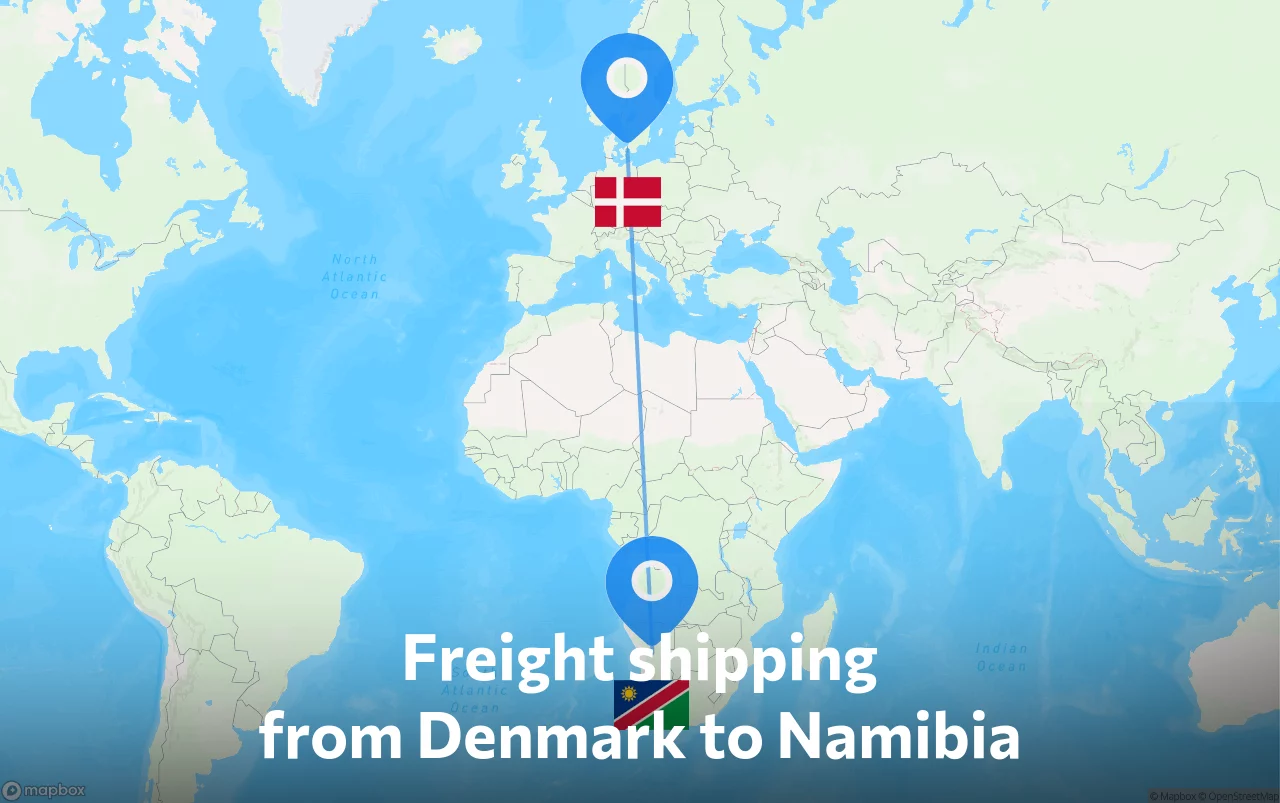 Shipping route from Denmark to Namibia