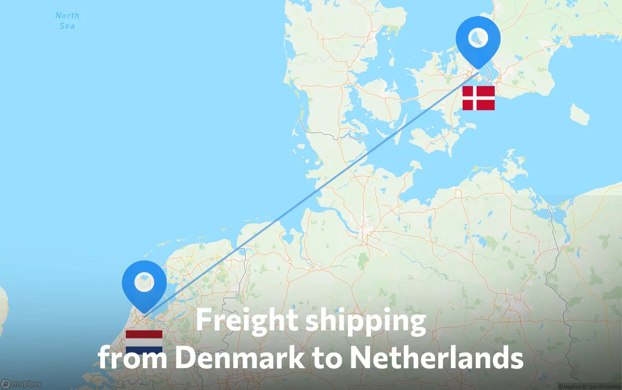 Shipping route from Denmark to Netherlands