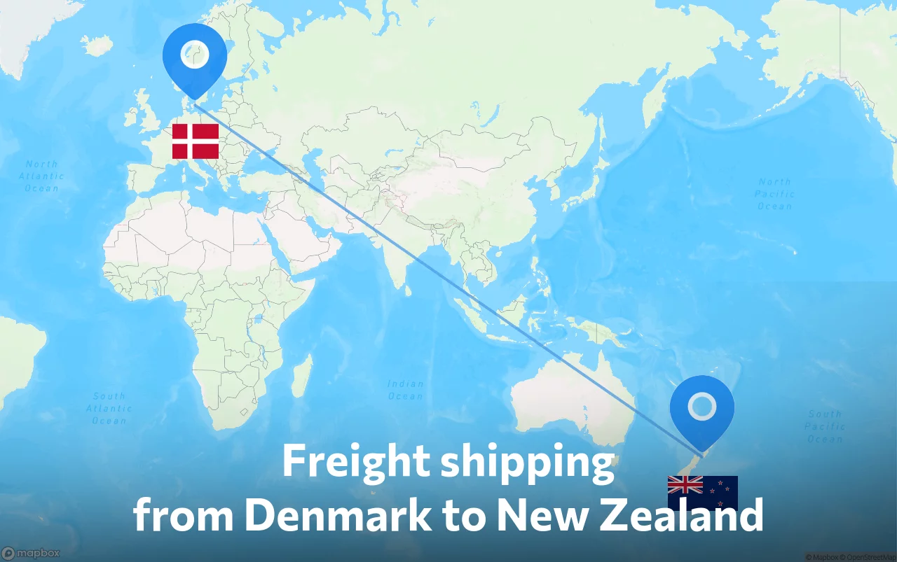 Shipping route from Denmark to New Zealand