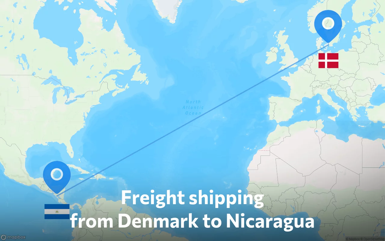 Shipping route from Denmark to Nicaragua