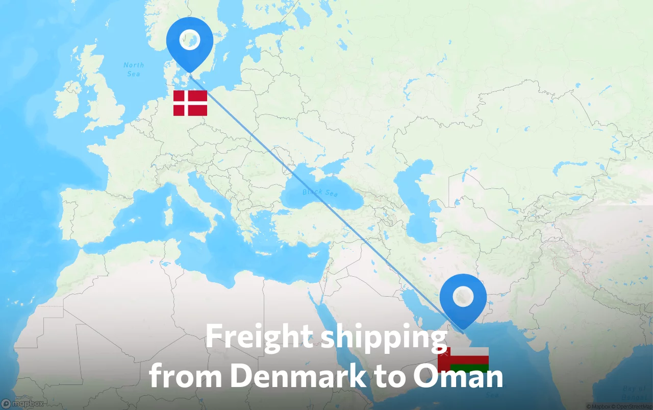 Shipping route from Denmark to Oman