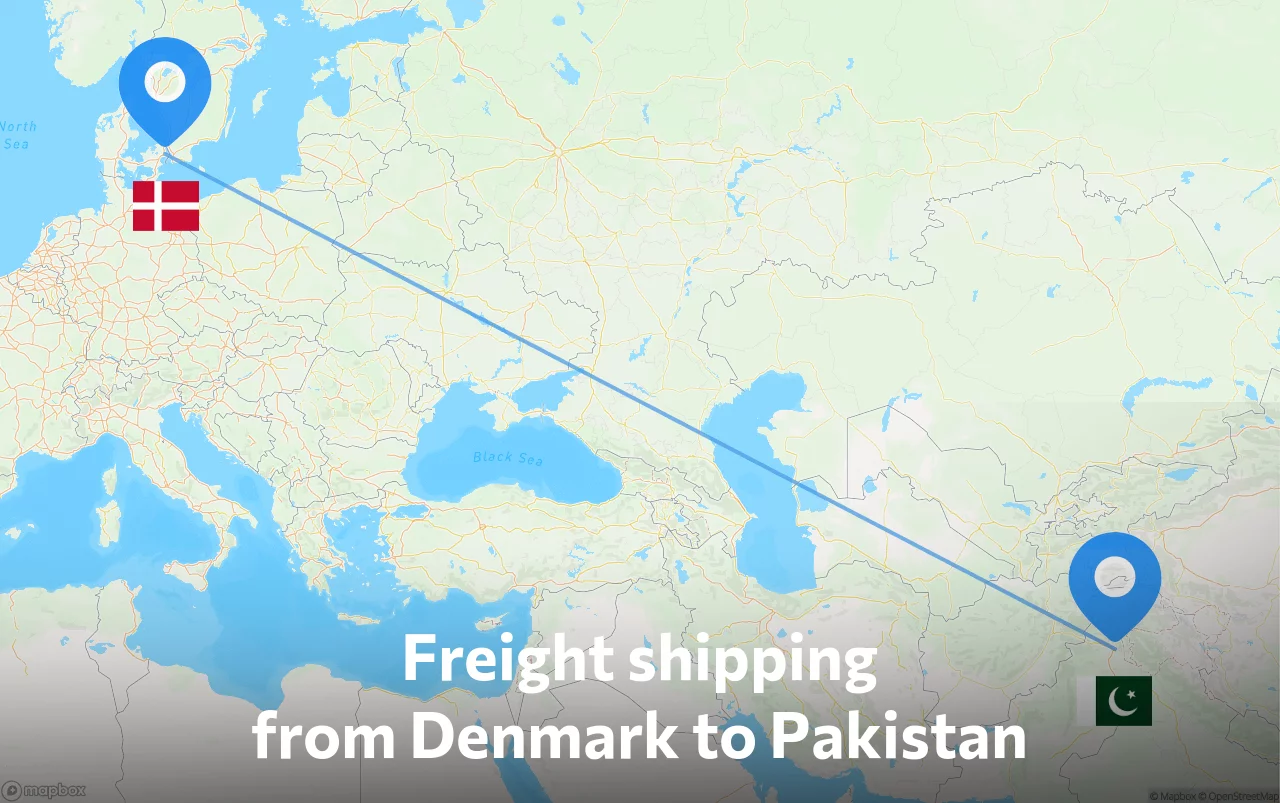 Shipping route from Denmark to Pakistan
