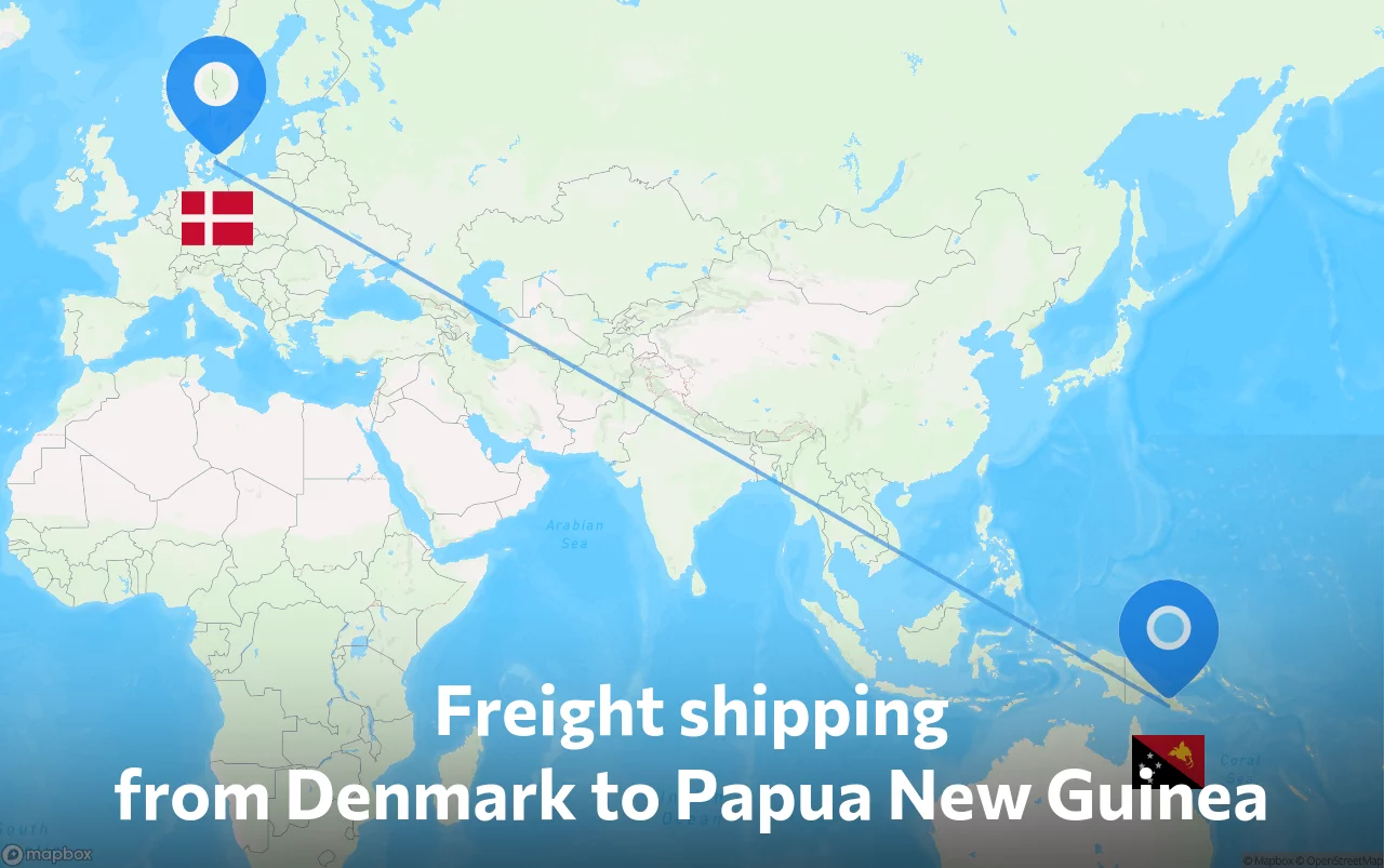 Shipping route from Denmark to Papua New Guinea