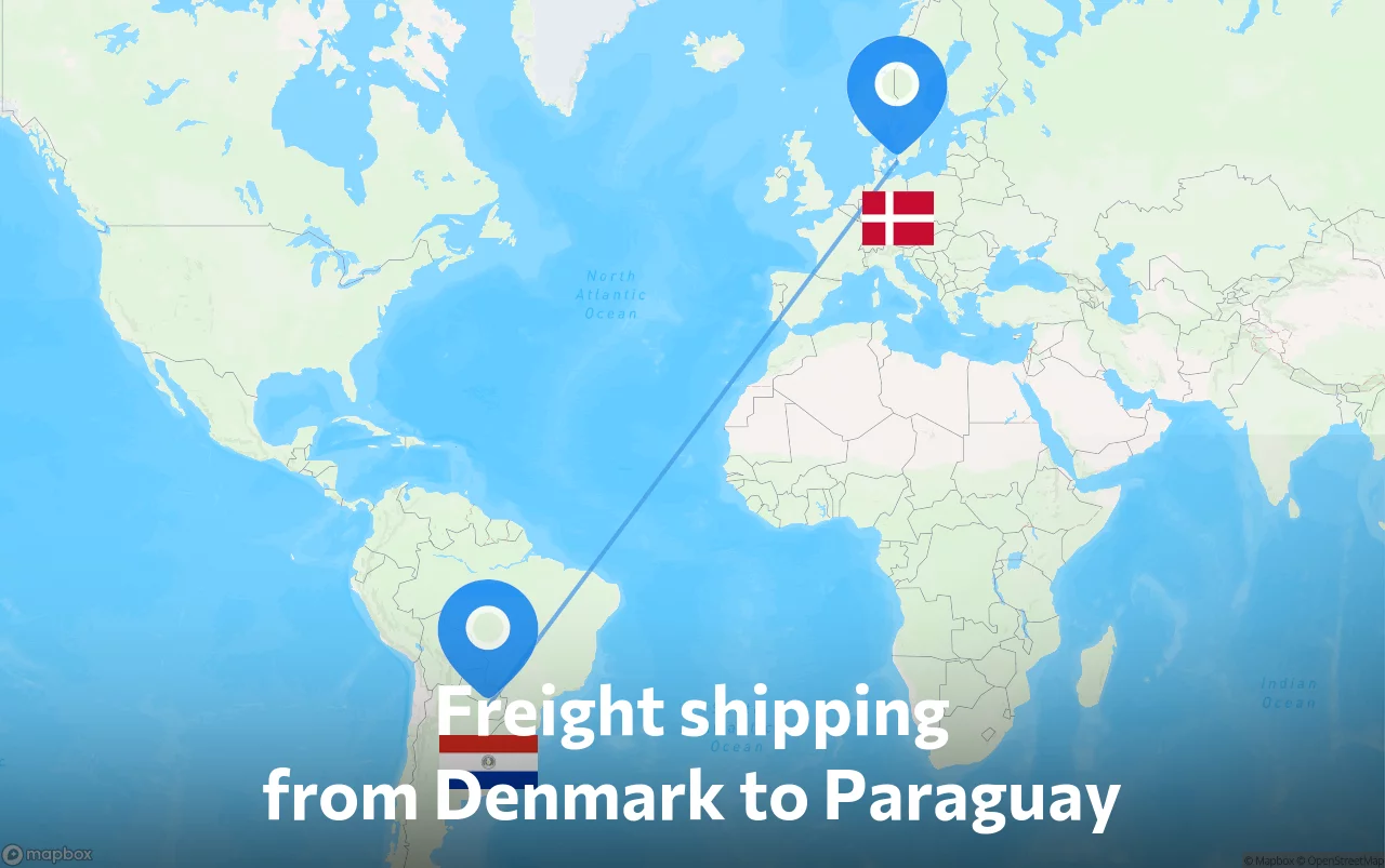 Shipping route from Denmark to Paraguay