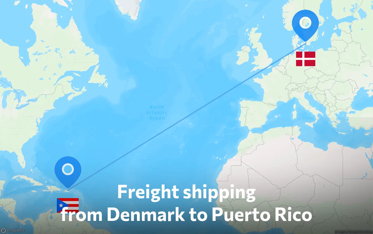 Shipping route from Denmark to Puerto Rico