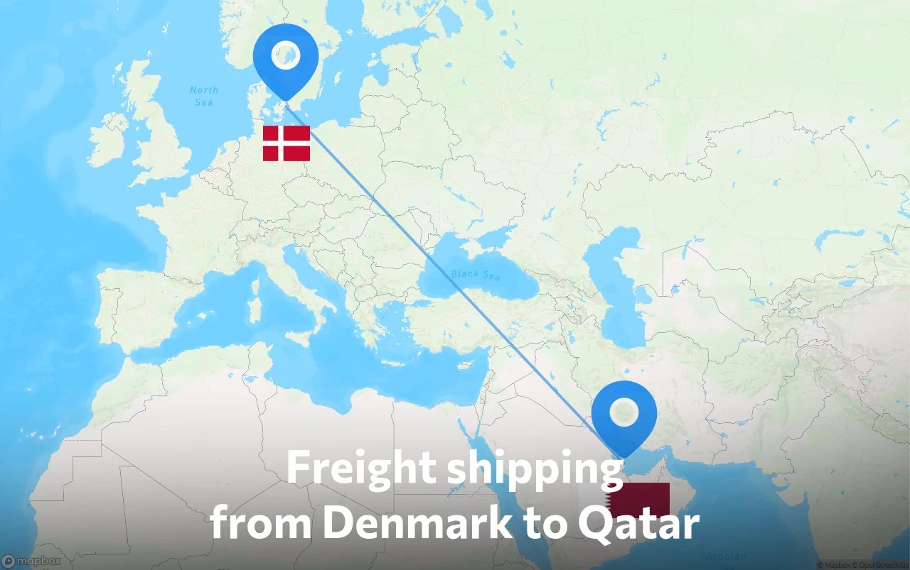Shipping route from Denmark to Qatar