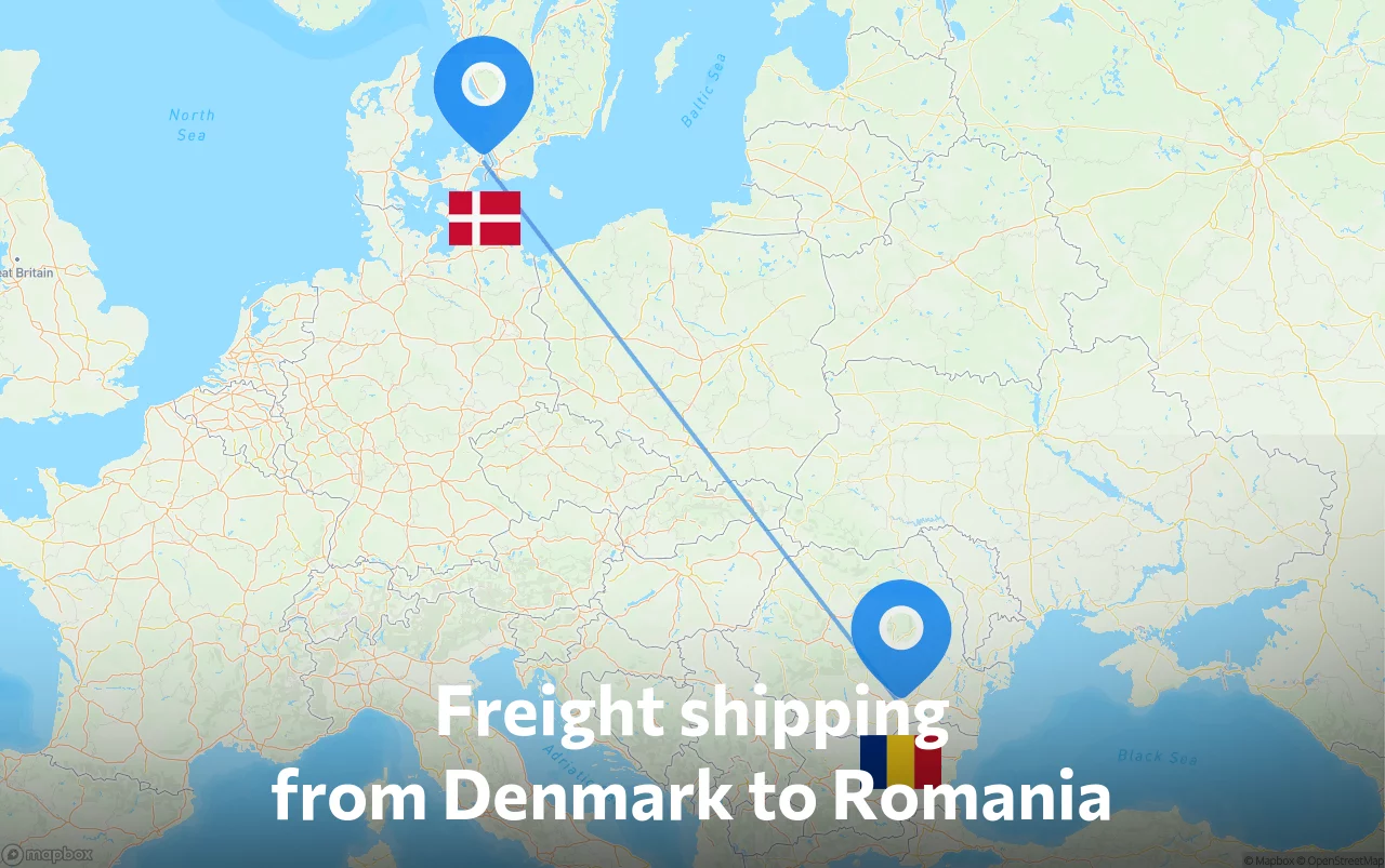 Shipping route from Denmark to Romania