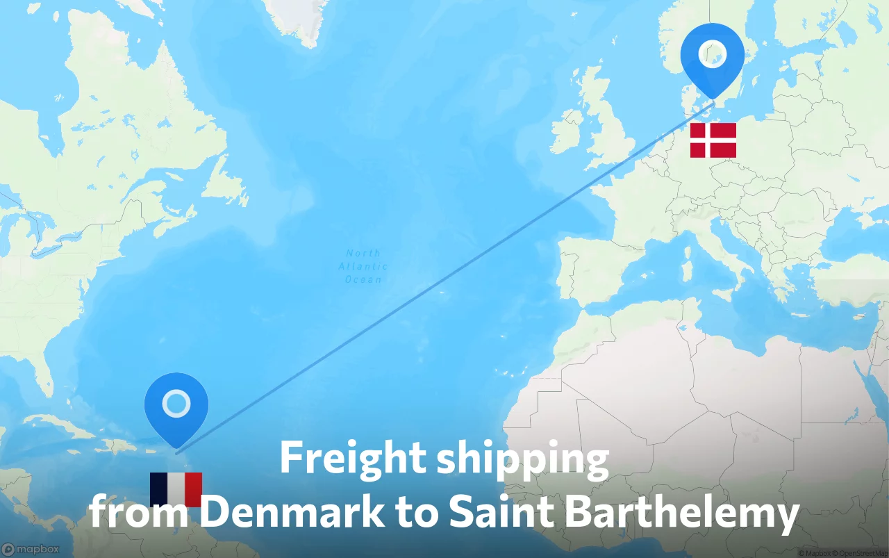 Shipping route from Denmark to Saint Barthelemy