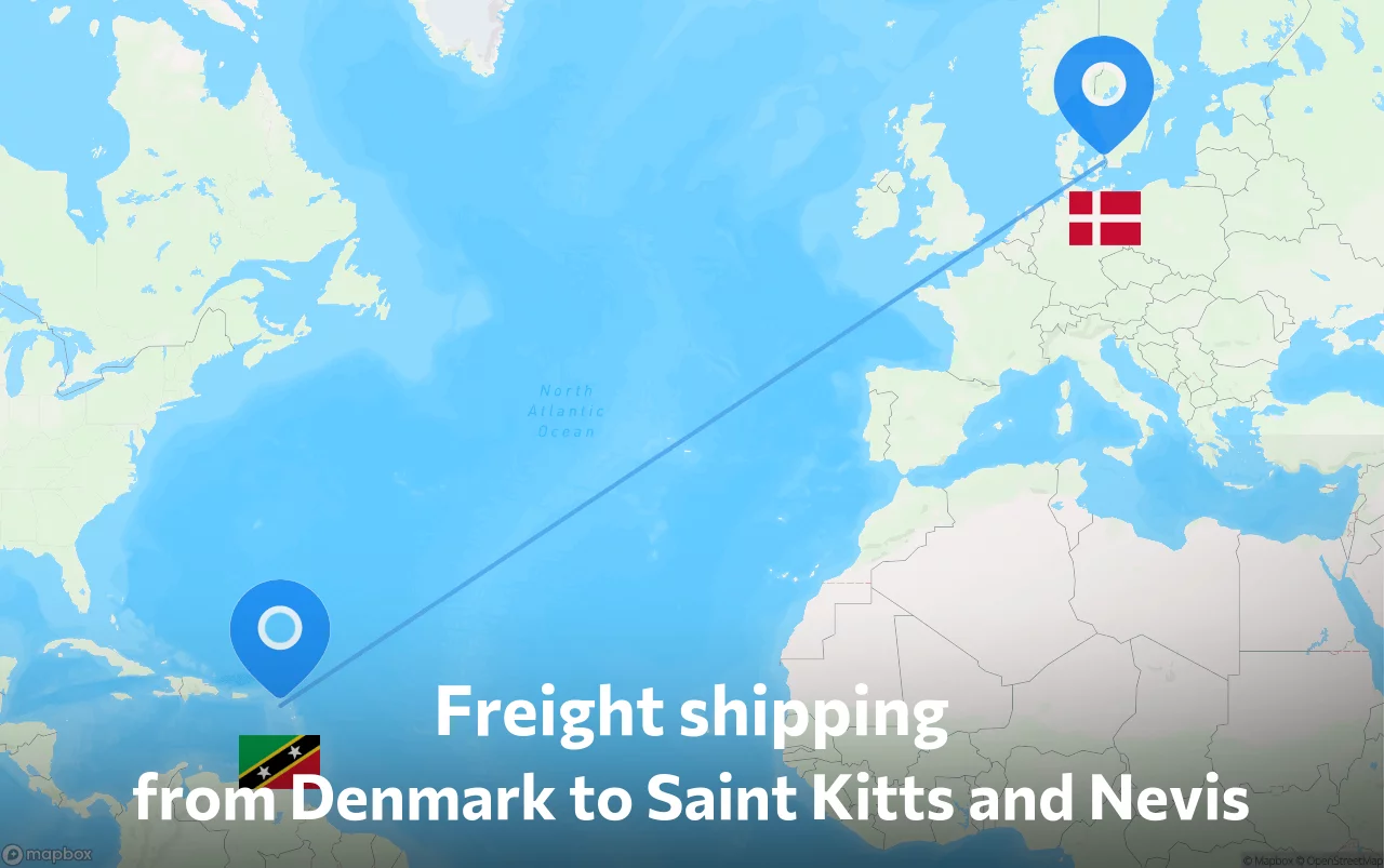 Shipping route from Denmark to Saint Kitts and Nevis