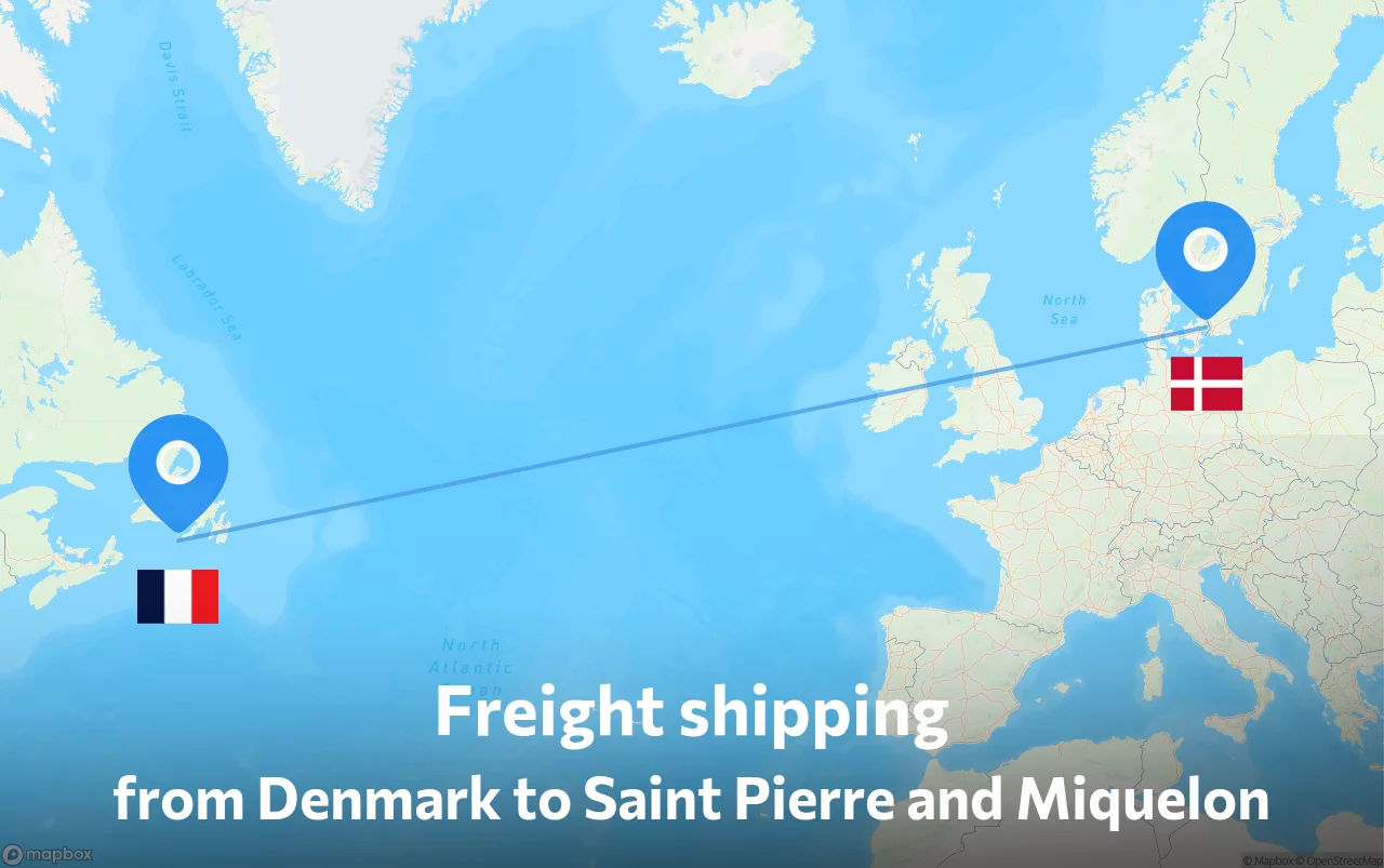 Shipping route from Denmark to Saint Pierre and Miquelon